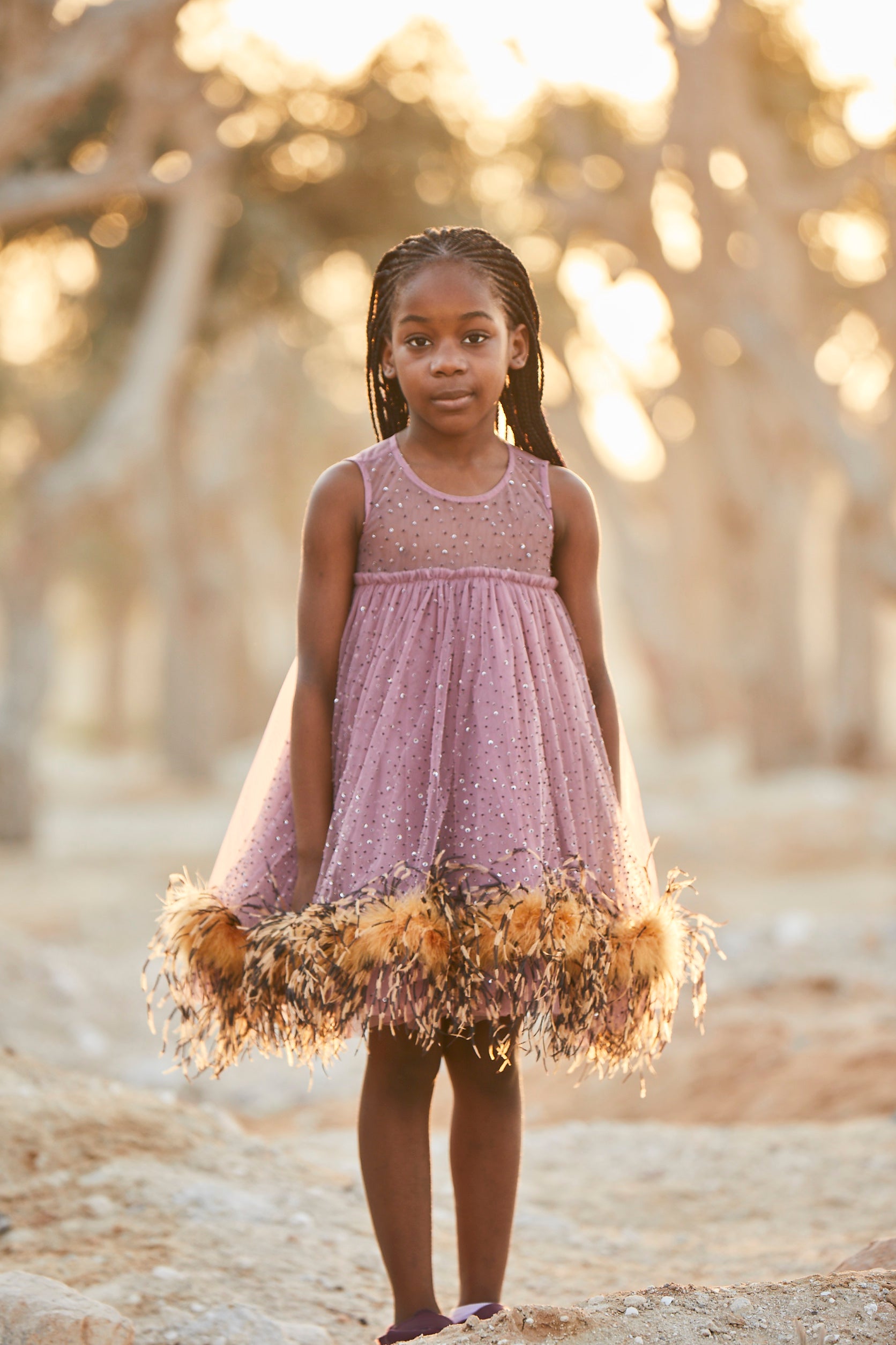 Handbeaded Yellow Feather Dress - Swati Golyan