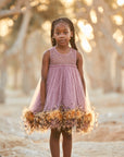 Handbeaded Yellow Feather Dress - Swati Golyan