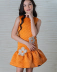 Orange Quilted Silk Dress for Girls – Perfect for Parties and Special Occasions - Swati Golyan