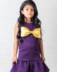 Girl's Purple Quilted Silk Dress with a Bow - Swati Golyan