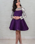 Girl's Purple Quilted Full Circle Dress with Hand-Embroidered Bolero – Perfect for Special Occasions - Swati Golyan