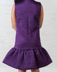 Girl's Purple Quilted Silk Dress with a Bow - Swati Golyan