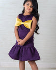 Girl's Purple Quilted Silk Dress with a Bow - Swati Golyan