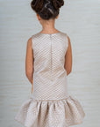 Beige Quilted Silk Dress with Orange Floral Appliqué – Perfect Girls wear for Celebrations - Swati Golyan