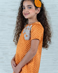 Girl's A-Line Quilted Silk Dress with Floral Appliques - Swati Golyan