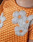 Girl's A-Line Quilted Silk Dress with Floral Appliques - Swati Golyan