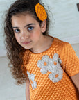 Girl's A-Line Quilted Silk Dress with Floral Appliques - Swati Golyan