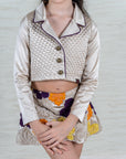 Beige Quilted Silk Skirt Set with Floral Embroidery for girls - Swati Golyan