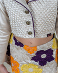 Beige Quilted Silk Skirt Set with Floral Embroidery for girls - Swati Golyan