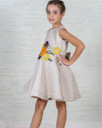 Beige Quilted Dress with Waist Floral Embroidery Girls wear for Wedding parties - Swati Golyan