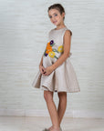 Beige Quilted Dress with Waist Floral Embroidery Girls wear for Wedding parties - Swati Golyan