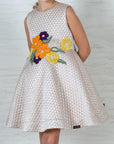 Beige Quilted Dress with Waist Floral Embroidery Girls wear for Wedding parties - Swati Golyan