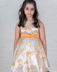 Girl's Beige Hand Embroidered flower girl dress - Swati Golyan