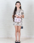 Girl's Beige Floral Embroidered Crop Top and Skirt Set - Swati Golyan