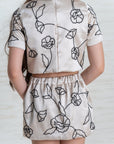 Girl's Beige Floral Embroidered Crop Top and Skirt Set - Swati Golyan