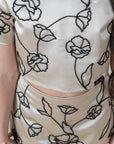 Girl's Beige Floral Embroidered Crop Top and Skirt Set - Swati Golyan