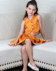 Orange Quilted Silk Waist Coat Skirt set for little Girls - Swati Golyan