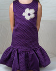 Girl's Purple Quilted Silk Dress with Floral Embroidery - Swati Golyan