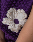 Girl's Purple Quilted Silk Dress with Floral Embroidery - Swati Golyan