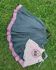 Hand Embroidered Mughal Motif Pink Crop Top and Charcoal Black Lehenga Set