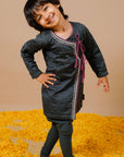 Charcoal Black Handquilted Angrakha Set - Swati Golyan
