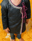 Charcoal Black Handquilted Angrakha Set - Swati Golyan
