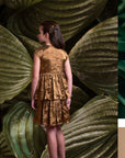Shoulder Flowers Cascade Gold Dress - Swati Golyan