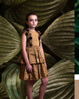 Shoulder Flowers Cascade Gold Dress - Swati Golyan