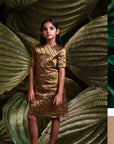 Quilted Look Gold Dress - Swati Golyan