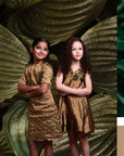 3 Flowers Balloon Gold Dress - Swati Golyan