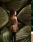 3 Flowers top & Box Pleated Gold Skirt Set for Girls - Swati Golyan