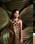 Gathered Pocket Gold Dress for Girls - Swati Golyan
