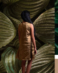 Gathered Pocket Gold Dress for Girls - Swati Golyan