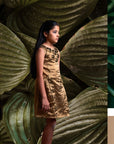 Gathered Pocket Gold Dress for Girls - Swati Golyan