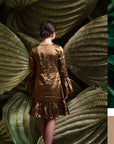Gathered Sleeves and Hem Gold Dress