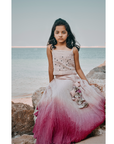 Hand Embroidered Ombre Dyed Spaghetti Top and Tasseled Lehenga Set - Swati Golyan