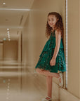 Hand Embroidered Green Tulle Dress - Swati Golyan