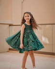Hand Embroidered Green Tulle Dress - Swati Golyan