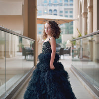 Hand Embroidered Feathery Tiered Full-length Dress