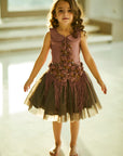 3D Roses and Crystals Fringed Top and Skirt Set - Swati Golyan