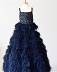 Hand Embroidered Feathery Tiered Full-length Dress - Swati Golyan