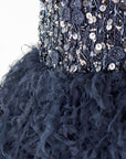 Hand Embroidered Feathery Tiered Full-length Dress - Swati Golyan