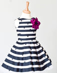 Graduating Stripes Silk Velvet Flower Dress - Swati Golyan