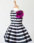 Graduating Stripes Silk Velvet Flower Dress - Swati Golyan