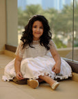 Schiffli Patched Dress With Smocked Bodice And Hand Embroidered Cape - Swati Golyan