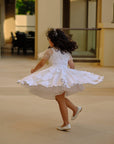 Schiffli Patched Dress With Smocked Bodice And Hand Embroidered Cape - Swati Golyan