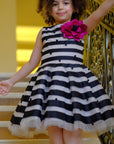 Graduating Stripes Silk Velvet Flower Dress - Swati Golyan