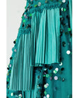 Hand Embroidered Green Tulle Dress - Swati Golyan