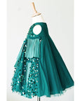 Hand Embroidered Green Tulle Dress - Swati Golyan