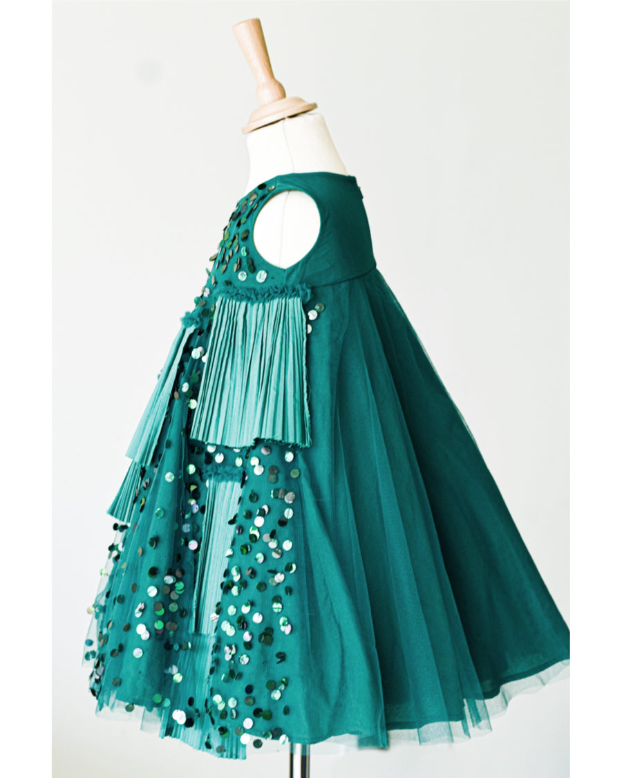 Hand Embroidered Green Tulle Dress